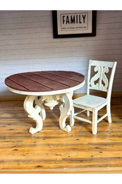MOON SİRİUS 1/10 Ölçek Minyatür Vintage Mini Ahşap Görünümlü Masa ve Sandalye...