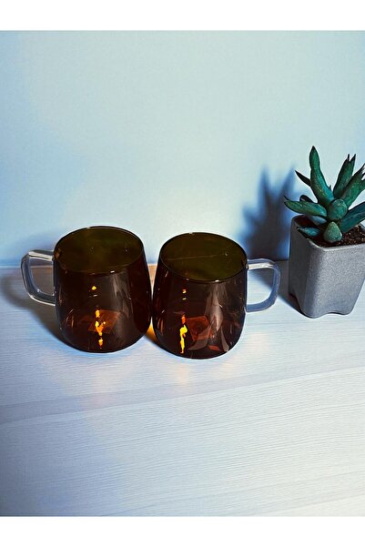 RİVO HOME DECOR Borasilicate Cup Amber 600 ml Set of 2