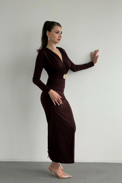 ZDABOUTİQUE Дълга дамска рокля с колан и драперия