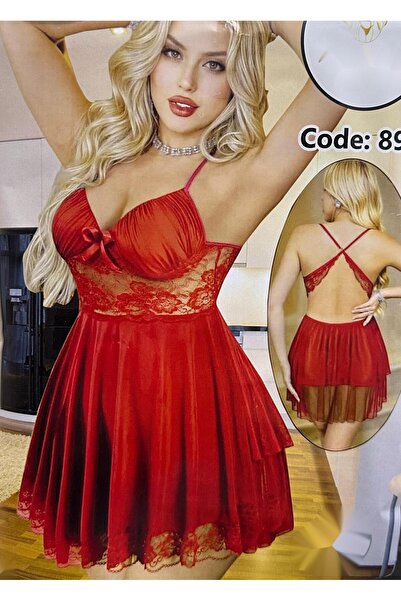 TREN Romantic Satin Babydoll Nightwear with Sheer Lace Trim Adjustable Strap Sleepwear for Women