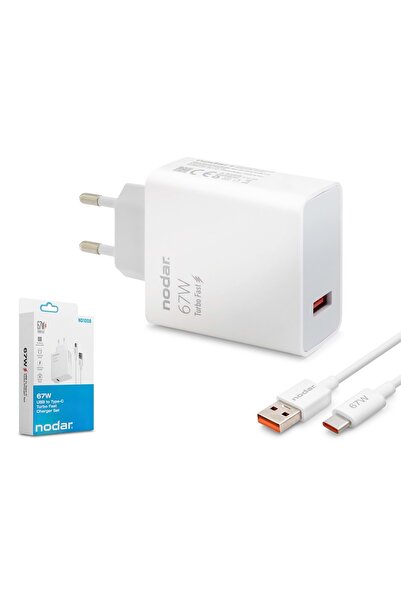 ND1008 Type-C Hızlı Şarj Seti 67W USB Adaptörlü 95 cm PVC Kablolu Beyaz