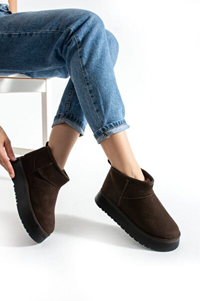 Firibu Süet Içi Kürklü Kalın Taban Bilekte Kadın Bot & Bootie