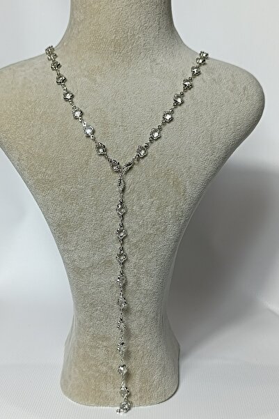 Birmem Kadın Gümüş Rengi Beyaz Zirkon Taşlı Yonca Figürlü Y Model Çelik Kolye