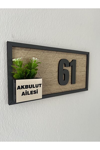 Amorfoz Kişiye Özel Aşhap Kapı Numarası 10x20 cm Sonomo Ahşap Zemin Antrasit Çerçeve