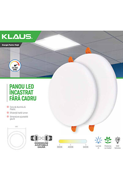 Klaus Recessed LED Panel Round Frameless 12W 6500K, KE35932 (100)