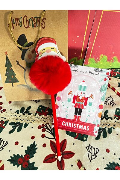 adin tasarım Christmas Gift Set 3 Pieces Santa Claus Ballpoint Pen New Year Notebook Cardboard Bag Children Adult