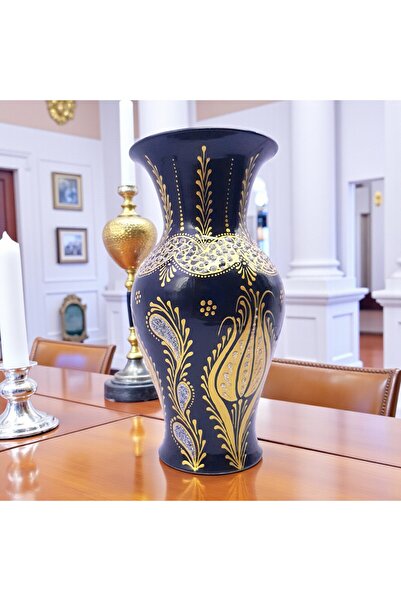 sharp&art ALTIN YALDIZLI SERAMİK VAZO, SİMLİ BOYAMA, EL İŞLEMESİ VAZO