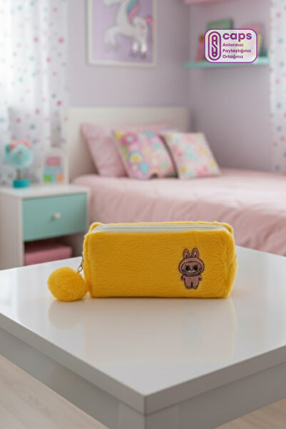 caps office Labubu Embroidered Large Plush Pencil Case – Single Compartment, ...