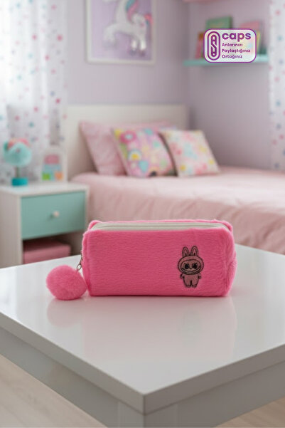 caps office Labubu vezena velika plišana pernica - jedan odjeljak, sa zatvara...