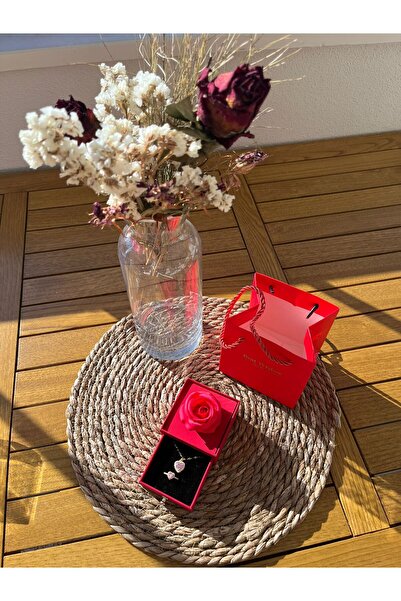 Sarego Best Wishes Zirkon Taş Gold Renkli Kalpli Kolye Yüzük Seti Güllü Kırmızı Takı Kutusu Şık Hediye Seti