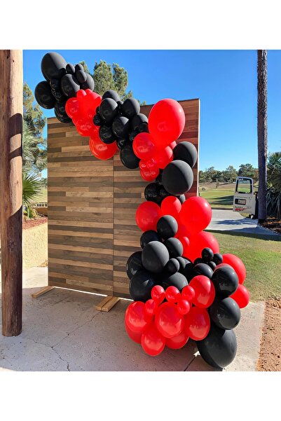 MACK PLUS 10’lu 12 İnç Siyah & Kırmızı Balon Seti – Helyum Uyumlu, Şık ve Day...