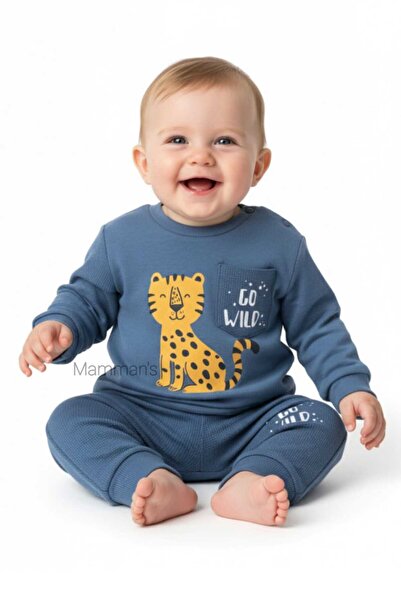 Mamman's Tiger Printed, Long Sleeve Cotton 2-Piece Winter Baby Boy Set, 2 Thr...