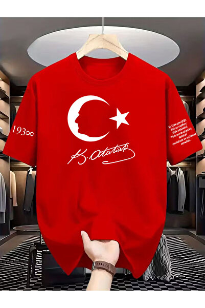 l'eivor Mustafa Kemal Atatürk Very Special Design Printed Red Unisex 100% Cotton T-Shirt