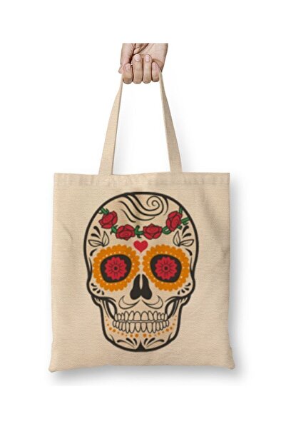 Toyaso Біла тканинна сумка з візерунком «Сухий череп» з довгими ручками, сумка для покупок, пляжна сумка