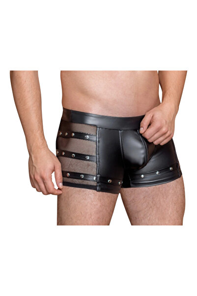 Other NEK - Men's Matte Black Boxer Shorts with Silver Studs and Mesh 2XL