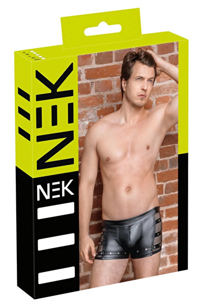 Other NEK - Men's Matte Black Boxer Shorts with Silver Studs and Mesh 2XL