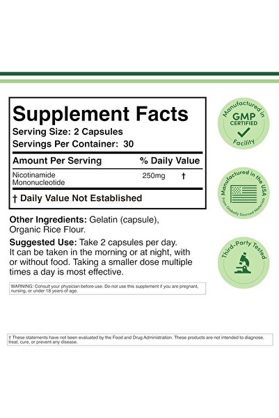 Double Wood Supplements NMN 250 mg, 60 Capsules