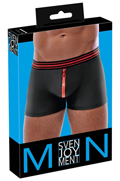 Other Svenjoy - Pantaloni scurți boxer negri mați cu fermoar și bandă la talie roșii, XL