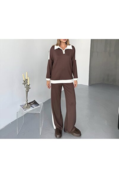 PURPLE FIRE BOUTIQUE Kadın Modal Kumaş Eşofman Takımı Kahverengi