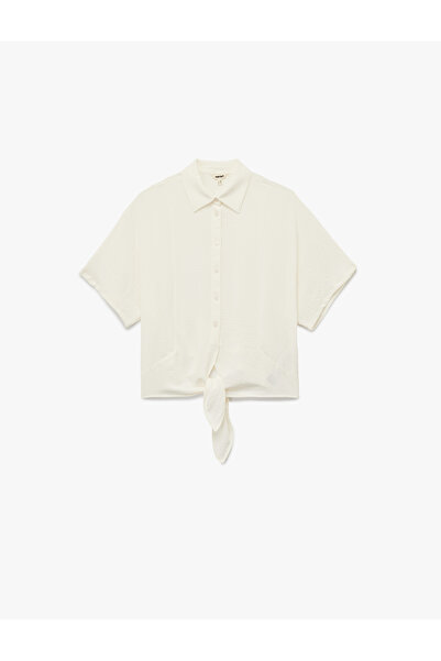 Koton Aerobin Fabric Loose Fit Short Sleeve Shirt with Front Tie Detail