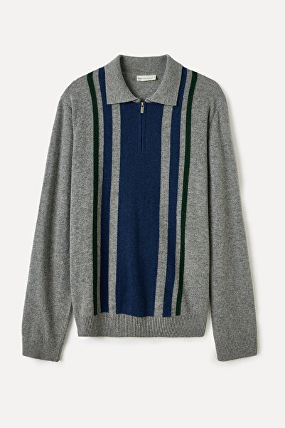 Mudo RENK BLOKLU FERMUARLI POLO YAKA YÜNLÜ KAZAK