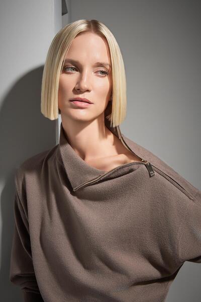 JOIN US Fermuar Detaylı Dik Yaka Triko Kazak