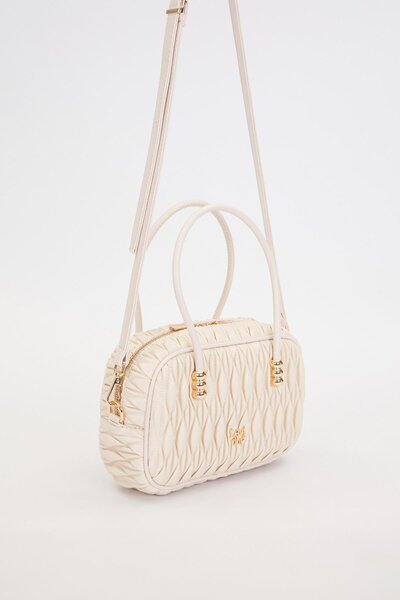 Levidor Cream Drawstring Model Baguette Shoulder Bag