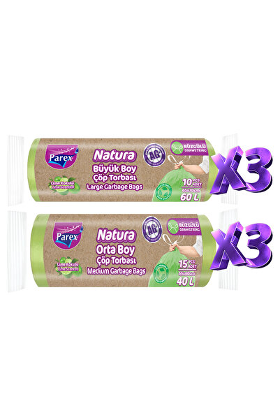 Parex 6 أكياس قمامة من ناتورا برباط، حجم متوسط وكبير