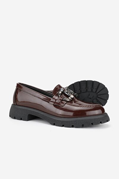 TUNAELLİ KADIN BORDO RUGAN HAKİKİ DOĞAL DERİ 36-41 NUMARA TAŞLI TOKALI LOAFER AYAKKABI