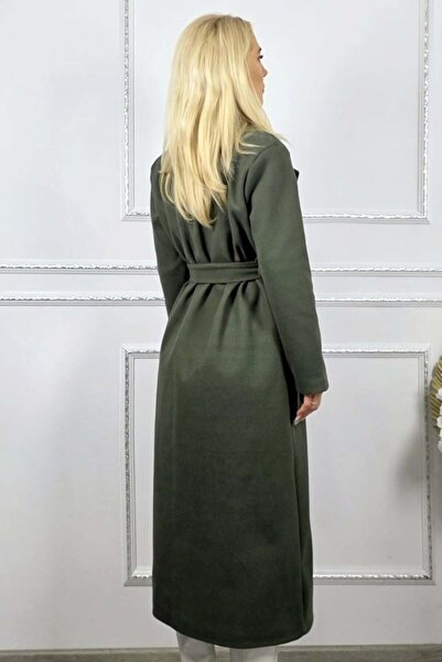 FashionForYou Camilla women's long coat, button and drawstring closure, Green