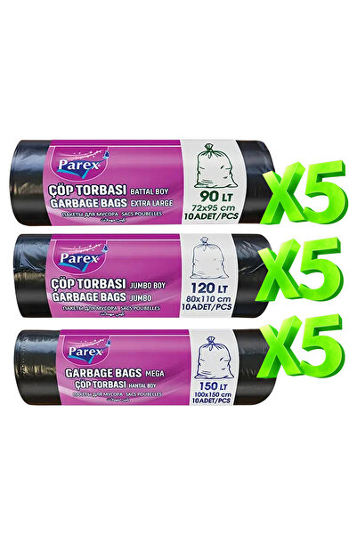 Parex Professional 15 Pack Garbage Bags Battal Jumbo and Oversized Size Set