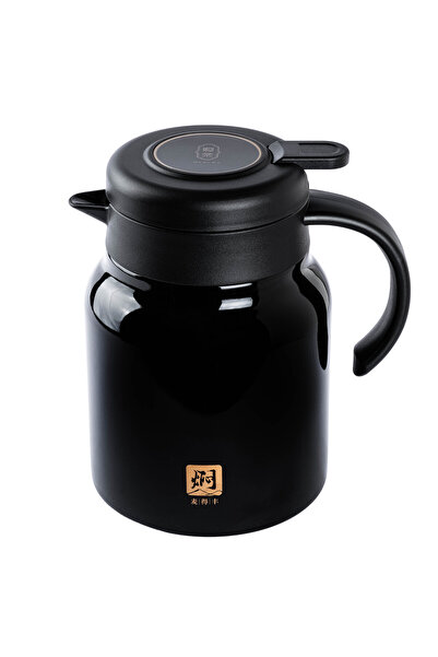 DKADI Tantitoni -MDF SİYAH PASLANMAZ ÇELİK ÇAY TERMOSU 980ML