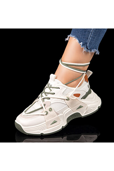 Modlet.ro Women's white and khaki thick sole sneakers MOD10436