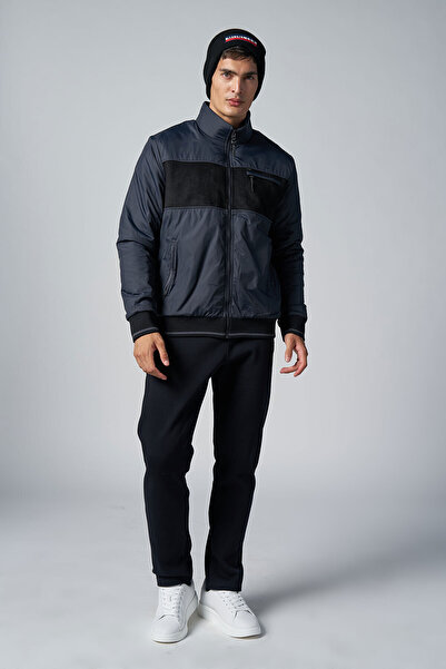 bilcee Erkek Koyu Lacivert Dokumalı 3 İplik Polarlı Süet Detaylı Eşofman Takım 4537