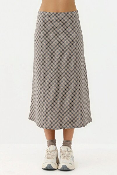 Hiccup Zippered Midi A-Line Plaid Skirt