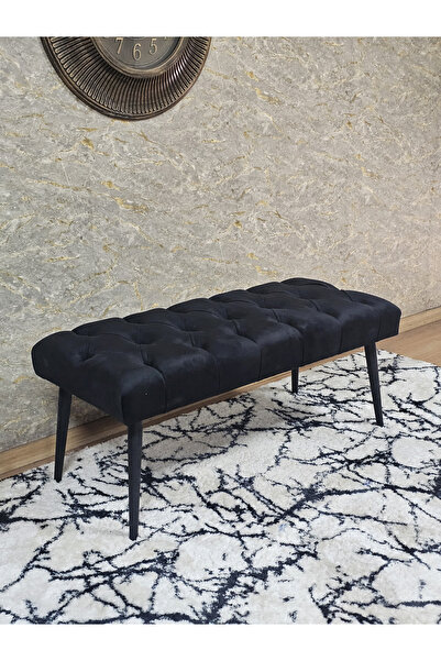 ZAFİR Siyah Boyalı Sivriltme Ayaklı 90 cm Puf Bench - Puf - Bench - Kasalı Ot...