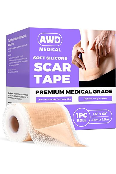 AWD Medical 100% Soft Silicone Gel Tape (1.6" x 60") Highly Comfortable Painless 6-8 Month Supply Ac