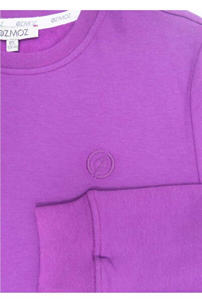 Ozmoz By Mukadder Özden Soft Bamboo Fabric Embroidered Purple Winter Girls' Sweatshirt