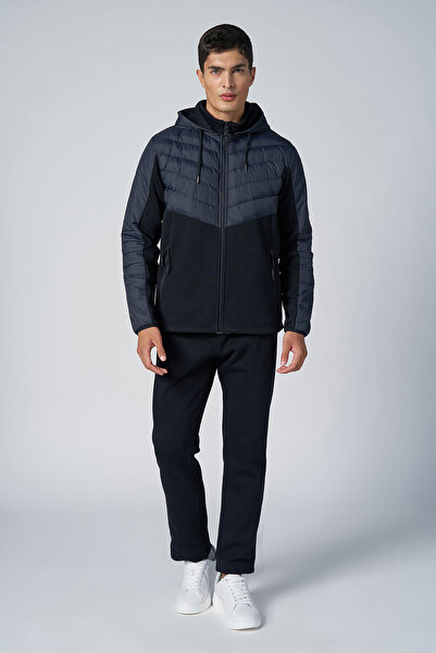 bilcee Men's Dark Navy Blue 3 Thread Fleece Hooded Tracksuit Set 4527