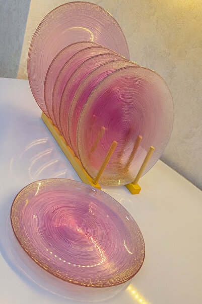 vanilinkitchen Pink Gold Sparkling Glass Cake Plate Set of 7 – Elegant Tablew...