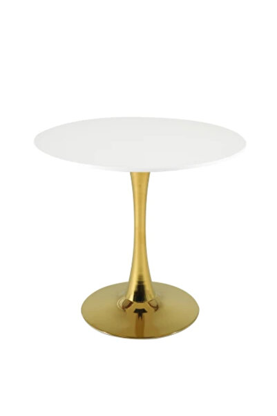 MallDeco Masă rotundă cu picior auriu și blat alb – Ø80 cm