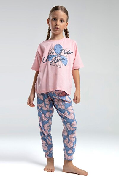 U.S. Polo Assn. Set pijama pentru fetiță, cu mâneci scurte, elastic, culoare ...