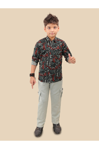 Ts Trends By Styli All-Over Print Long Sleeve Shirt and Pants Set