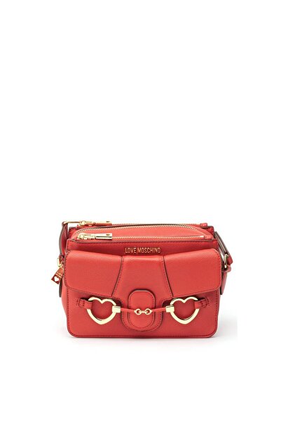 Love Moschino RED WOMEN'S BAG WITH GOLDEN HEARTS – CROSSBODY STATEMENT