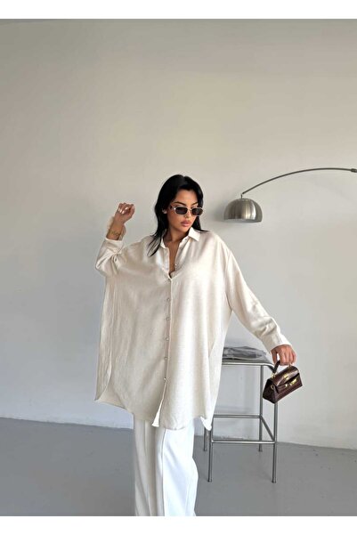 PASSİONE MİA Düğme Taşlı Oversize Gömlek