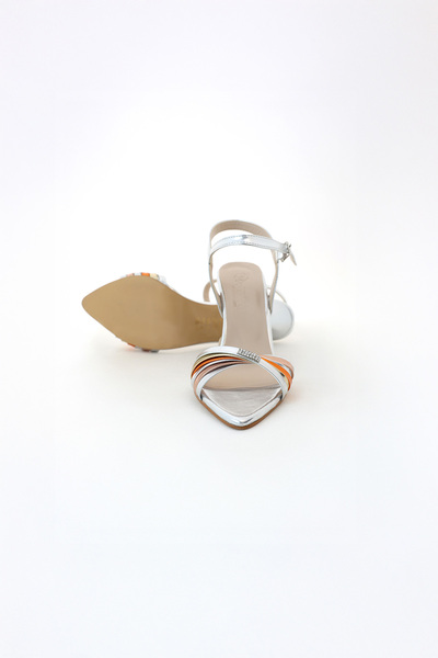 Xozza Women's Colorful Metallic Strappy Goblet Heeled Shoes - Silver