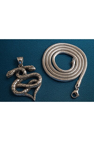 voyageaccessory Double Headed Design Men's Stainless Steel Snake Necklace
