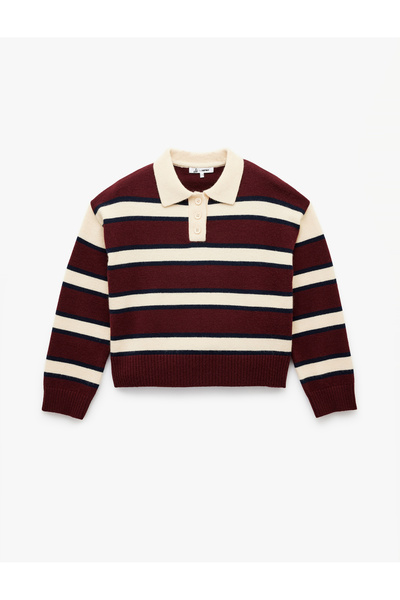 Koton Pulover din tricotaj cu dungi și guler polo
