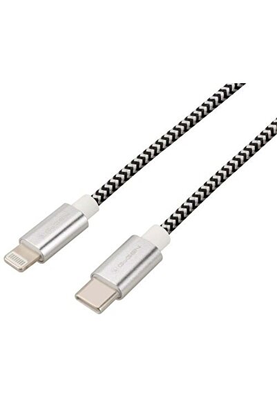 Gogen USB-C / Lightning charging and data transfer cable, 2 meters, textile braid, silver