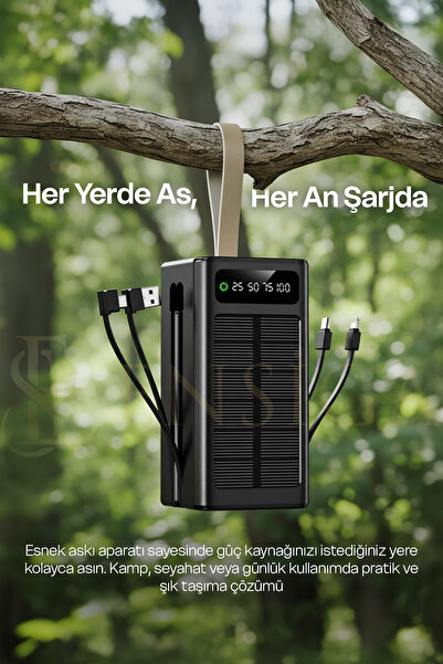 EN SİGA Ape Solar 50.000 Mah Güneş Enerjili Led Işıklı Powerbank Şarj Aleti 2x Usb Çıkışlı Mikro Type-C